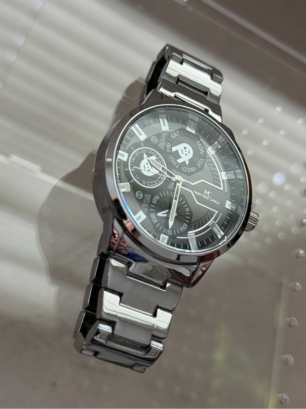 Montre Carlo Stainless Steel Men's Watch - Silver Tone, Black Dial NWOT - Picture 6 of 6